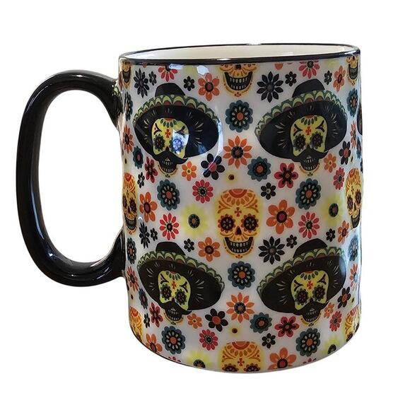 10 Strawberry Street Sugar Skull Day of the Dead Bella Coffee Mug Ceramic 14oz - Picture 1 of 8